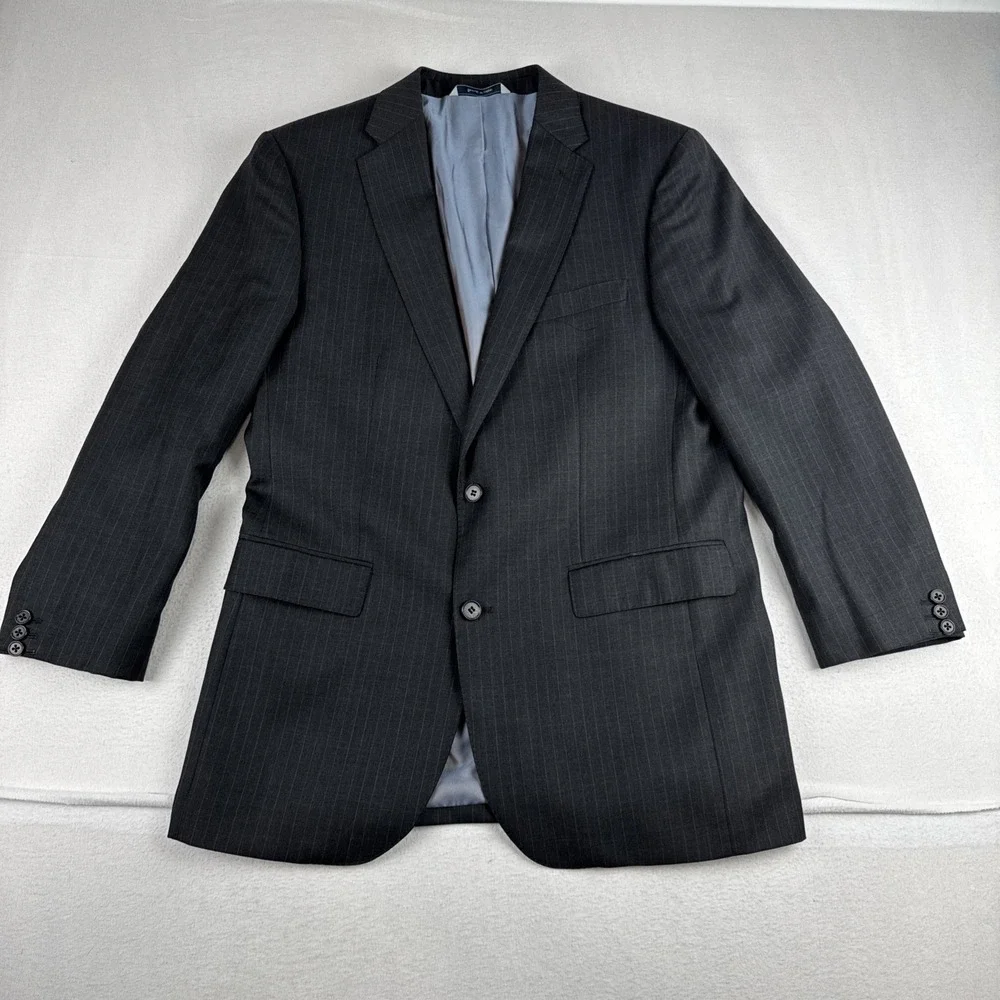 Samuel Windsor Mens Pinstripe Charcoal Blazer 40R 100% Wool #BV22J Office